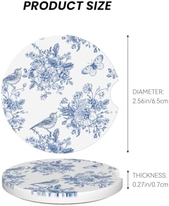 Vintage Blue Flower Car Cup Coaster 2 Pack Ceramic Absorbent Car Coasters 2.56 - Image 6