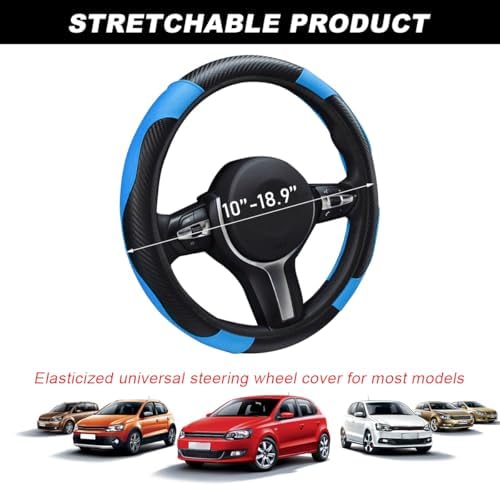 DXNQ Car Steering Wheel Cover, 15 Inch Carbon Fiber Leather Stitching Color - Image 2