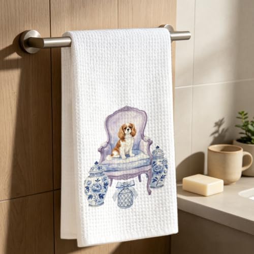 Cavalier King Charles Spaniel Kitchen Towel, Chinoiserie Dog Dish Towel - Image 6