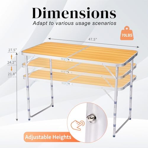 4.0 Ft Folding Portable Camping Table Yellow - Image 3