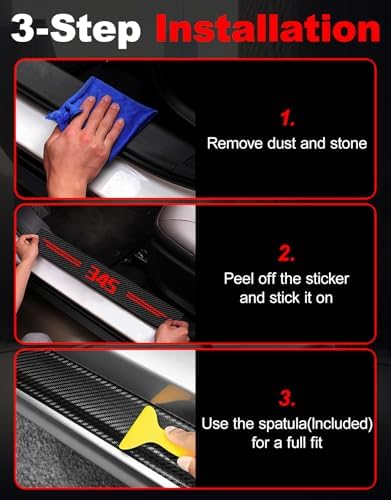Door Sill Protectors for Dodge Challenger 345, Carbon Fiber Leather Front/Rear - Image 4