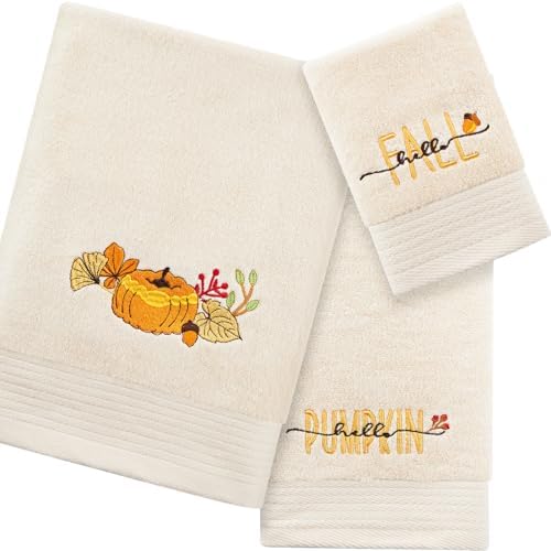 Peryiter 3 Pack Pumpkin Decorative Bath Towel Set by Peryiter