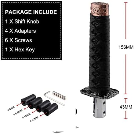 RYANSTAR Katana Shift Knob Samurai Sword Design 4 Adapters Black - Image 5