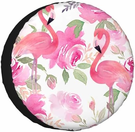 Floral Flamingo Leaves Spare Tire Cover by NOMEDOGYIM
