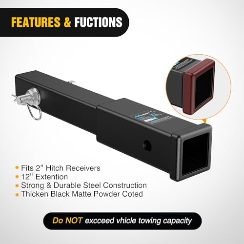 Nilight Trailer Hitch Extender 12" fits 2 Inch Receiver 3500 lbs GTW - Image 5