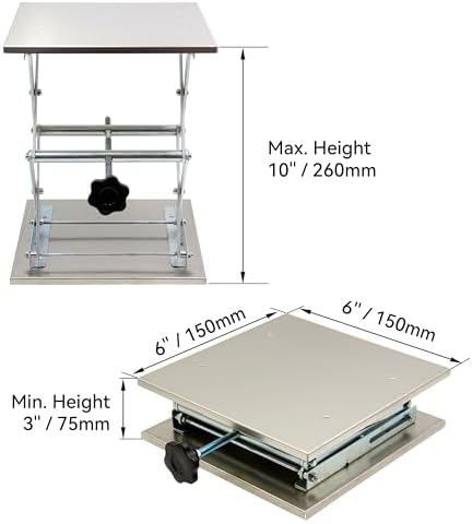 HFS 6x6" Stainless Steel Lab Jack Lift Table Scissor Stand Platform Max. Height - Image 3
