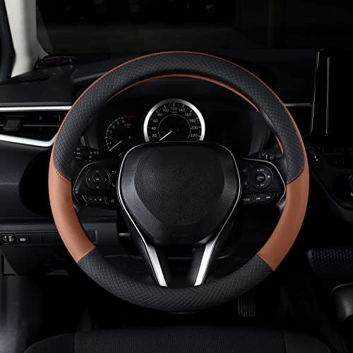 Auto Car Genuine Leather Steering Wheel Cover Anti Slip Wrap 15" - Image 2