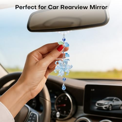 Blue Waterlily Leaf Resin Car Charm – Rearview Mirror Hanging Decor - Image 3