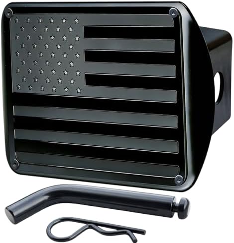 Steel Hitch Cover, Patented Riveted Aluminum Flag, Car Wash Safe by TrkWyze