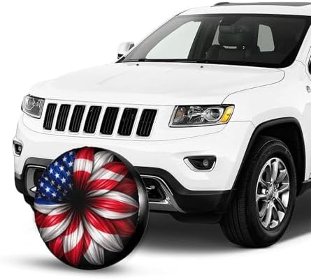 Spare Tire Cover，USA Flag Flower Camper Spare Tire Cover Waterproof Sun - Image 3