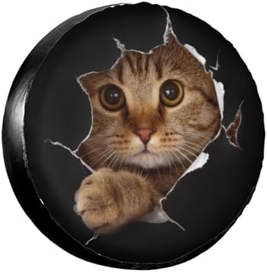 Spare Tire Covers for Trailers, Funny Cute Cat in Hole Wheel Protectors by FalePrint