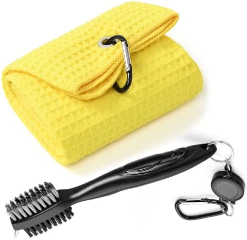 Mile High Life Golf Towel & Groove Brush Set, Microfiber Waffle-16 x24 by MileHighLife