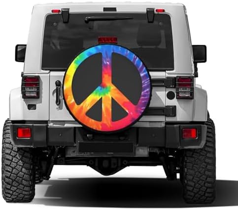 Chic Tie Dye Peace Sign Spare Tire Cover Dust-Proof Wheel Tire Cover Fit Trailer - Image 2