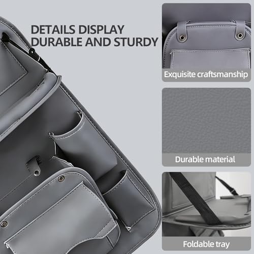Car Backseat Organizer with Foldable Table Tray, Leather Seat Back Organizer - Image 6