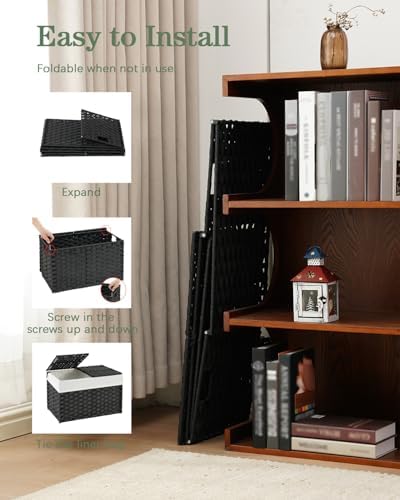 SETVSON Storage Basket with Lid PE Rattan Woven Storage Bins, 65L Black - Image 5
