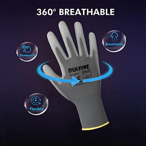 DULFINE Safety Work Gloves for Men & Women 12 Pairs, PU Coated Grey XL - Image 2