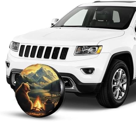Bear Campfire Moutain Universal Spare Tire Cover, 15 Inch, Cute Waterproof - Image 7