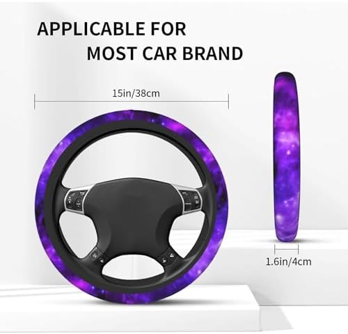 Starry Sky Purple 3Pc car Set: Steering Wheel Cover 15in + 2 Cup Coasters - Image 2