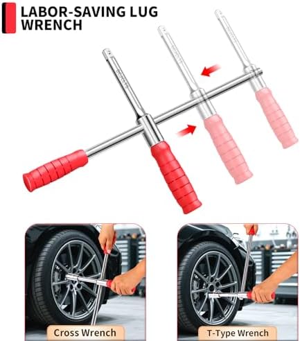 4 Way Lug Wrench, Extended Tire Iron, 1/2" Drive, 17/19mm & 21/23mm - Image 4
