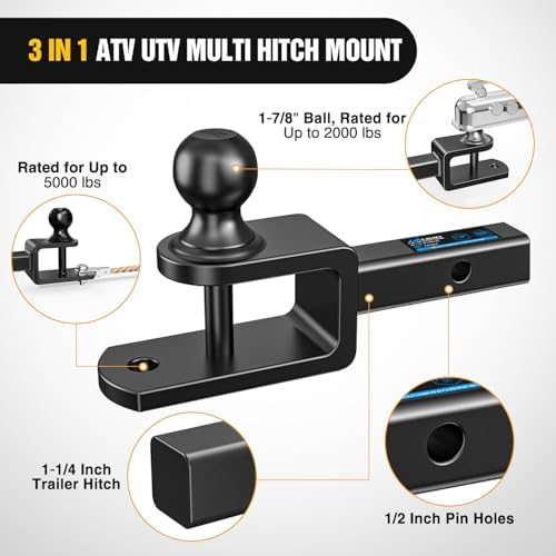 Nilight 3-in-1 ATV UTV Multi Hitch Mount | 1-7/8" Ball Fits 1-1/4" Receiver - Image 5