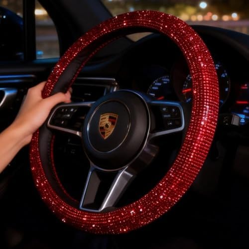 Car Bling Steering Wheel Cover for Women Girl Red Bling Accessories 15 Inch - Image 4