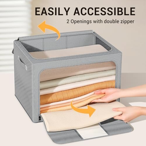 Clothes Storage Bins with Metal Frame, Foldable Clothes Organizers Storage - Image 5