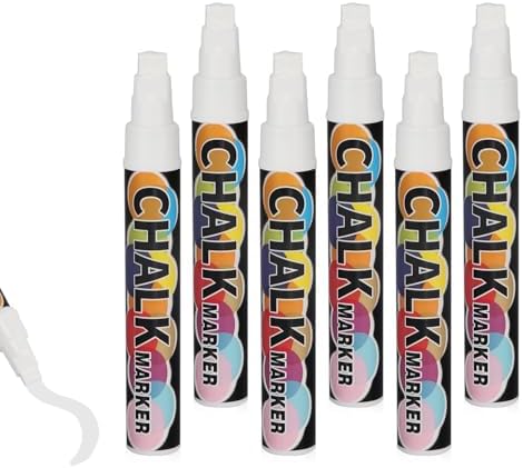 6PCS White Jumbo Liquid Chalk Markers Erasable 10mm Reversible Tip by Unknown