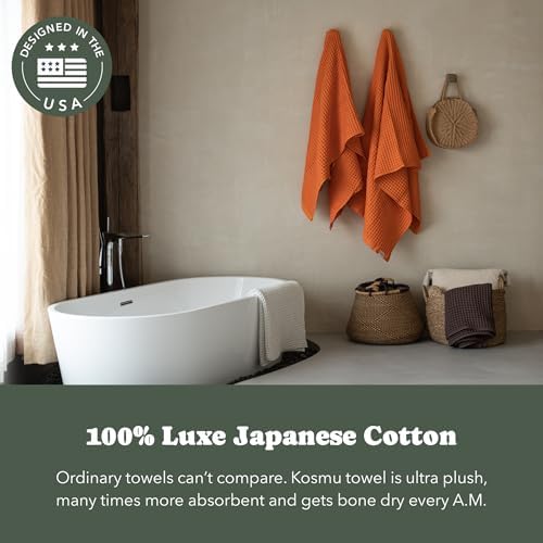 Luxury Organic Japanese Cotton Waffle Bath Towel | Thick, Quick Dry Bathroom - Image 3