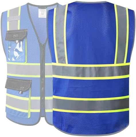 JKSafety Safety Vest for Men Women Hi Vis Reflective Vest JK220 Blue 3XL - Image 5