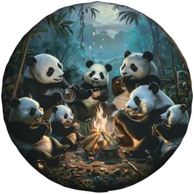 Spare Tire Cover Pandas Sit Around A Campfire Wheel Tire Cover Waterproof Sun - Image 2