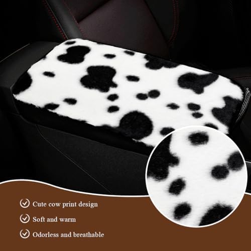Cow Print Car Armrest Pad Cover, Cute Cow Print Anti-Slip Plush Arm Rest Box - Image 4