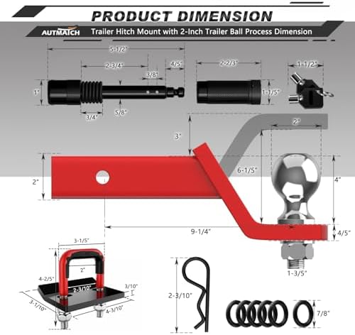 AUTMATCH Trailer Hitch Ball Mount - Image 3