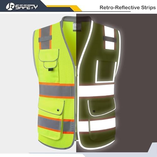 JKSafety Hi Vis Safety Vest for Men Women Cushioned Collar JK101 Yellow 4XL - Image 4