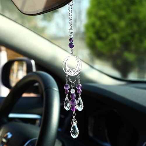Car Rear View Mirror Accessories, Cute Lotus Hanging Ornament, Unique Amethyst by Pyotivol