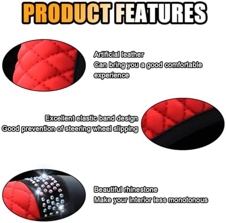 JOYCOURT 15 Inch Bling Soft Leather Car Steering Wheel Cover - Image 4