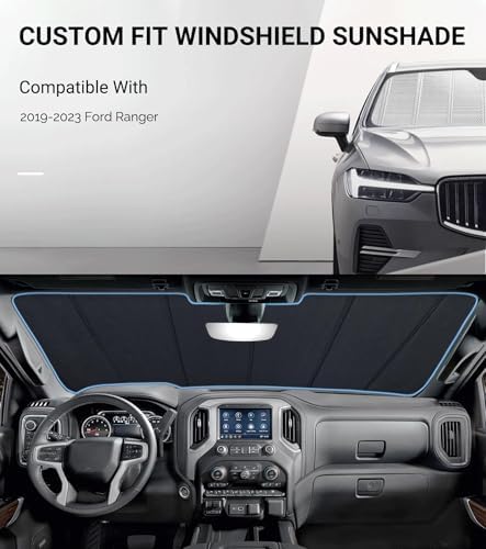 Windshield Sun Shade for Ford Ranger 2019-2023. Full Coverage Rearview Mirror - Image 2