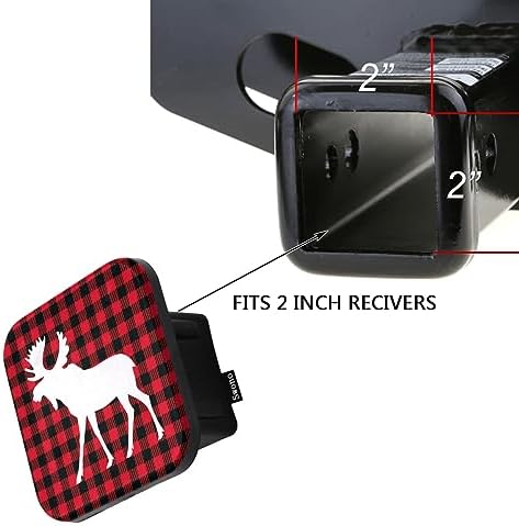 Swono Moose Hitch Covers 2 Inch Woodland Moose Buffalo Plaid Red Black Rubber - Image 3