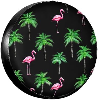 Palm Flamingos Black Spare Tire Cover by TZBVTAU