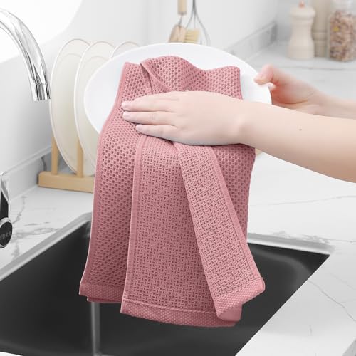 Homaxy 100% Cotton Waffle Weave Kitchen Dish Towels 12-Pack, Dried Rose - Image 4