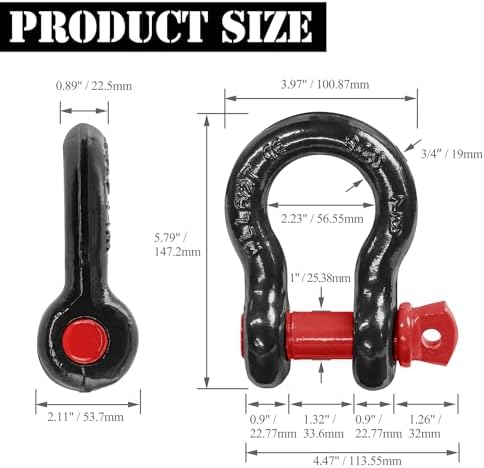 7/8" D Ring Shackle with 1" Screw Pin, 6.5T Working Load Limit / 39T Minimum - Image 4