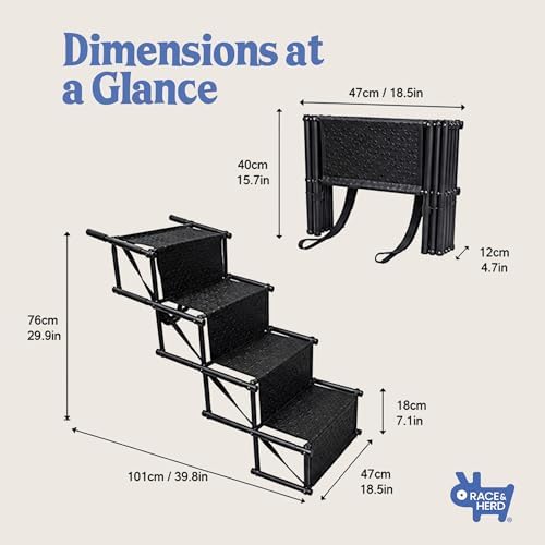 Race&Herd 18.5" Stairs for Dogs to Get in Car — Folding Dog Steps - Image 2
