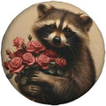 Funny Raccoon Spare Tire Cover Raccoon Holding A Boquet of Roses Wheel Protector by Unknown