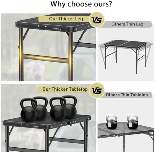 Anbte 2ft Folding Camping Grill Table Max 29.5", 3 Adjustable Height - Image 6