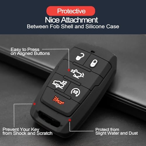 2pcs Compatible with RAM 1500 6 Buttons Black Key Fob Cover Case Key Chain - Image 4