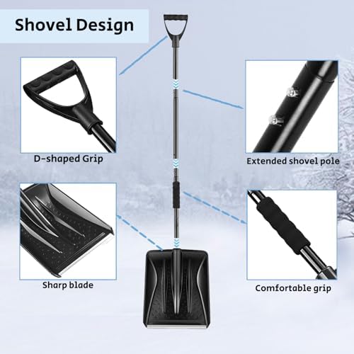 Snow Shovel for Car and Driveway, 42.5" Detachable Emergency Shovel, - Image 3