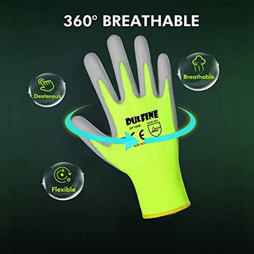 DULFINE Safety Work Gloves for Men 60 Pairs, Ultra-Thin PU Coated Yellow XL - Image 2