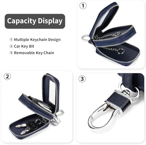 SENDEFN Car Key Fob Case Double Zipper Leather Smart Remote Keychain Protector - Image 4