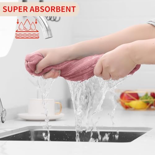Homaxy 100% Cotton Waffle Weave Kitchen Dish Cloths 18-Pack, Dried Rose - Image 3