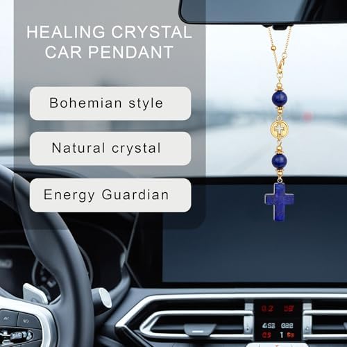 Lapis Lazuli Cross Car Hanging Ornament - Image 3