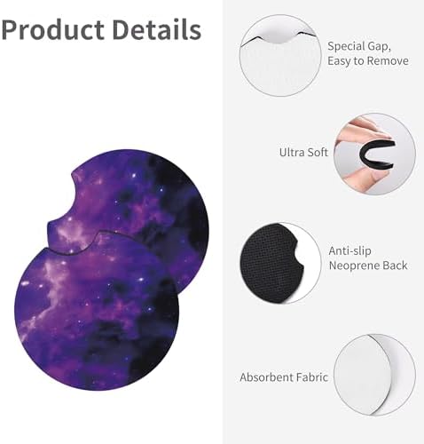 Starry Sky Purple 3Pc car Set: Steering Wheel Cover 15in + 2 Cup Coasters - Image 5